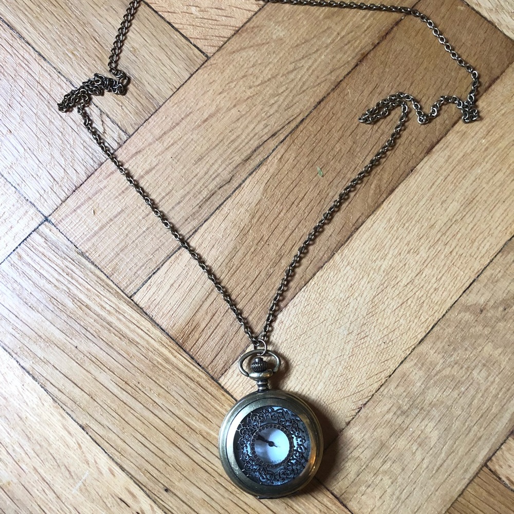 Long timepiece locket necklace